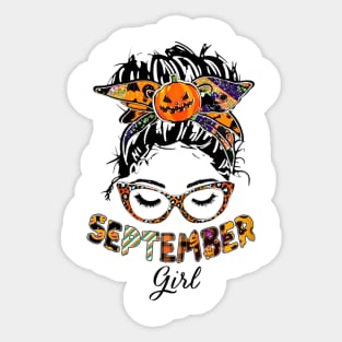 September Girl Halloween Face Wink Eyes Pumpkin Sticker